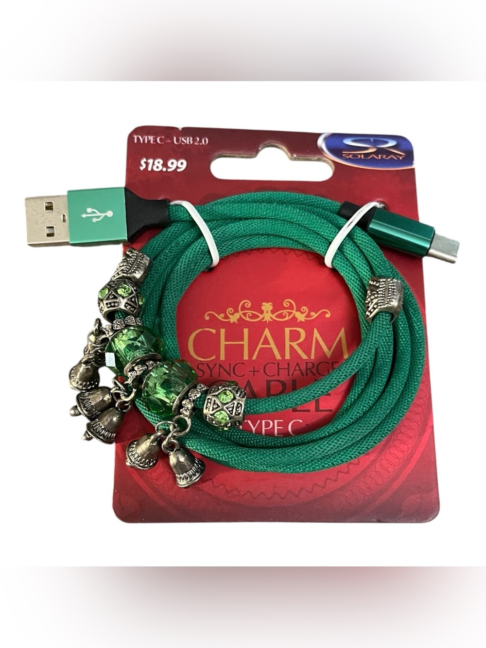 Green Beaded Charm Type-C Charging Cable